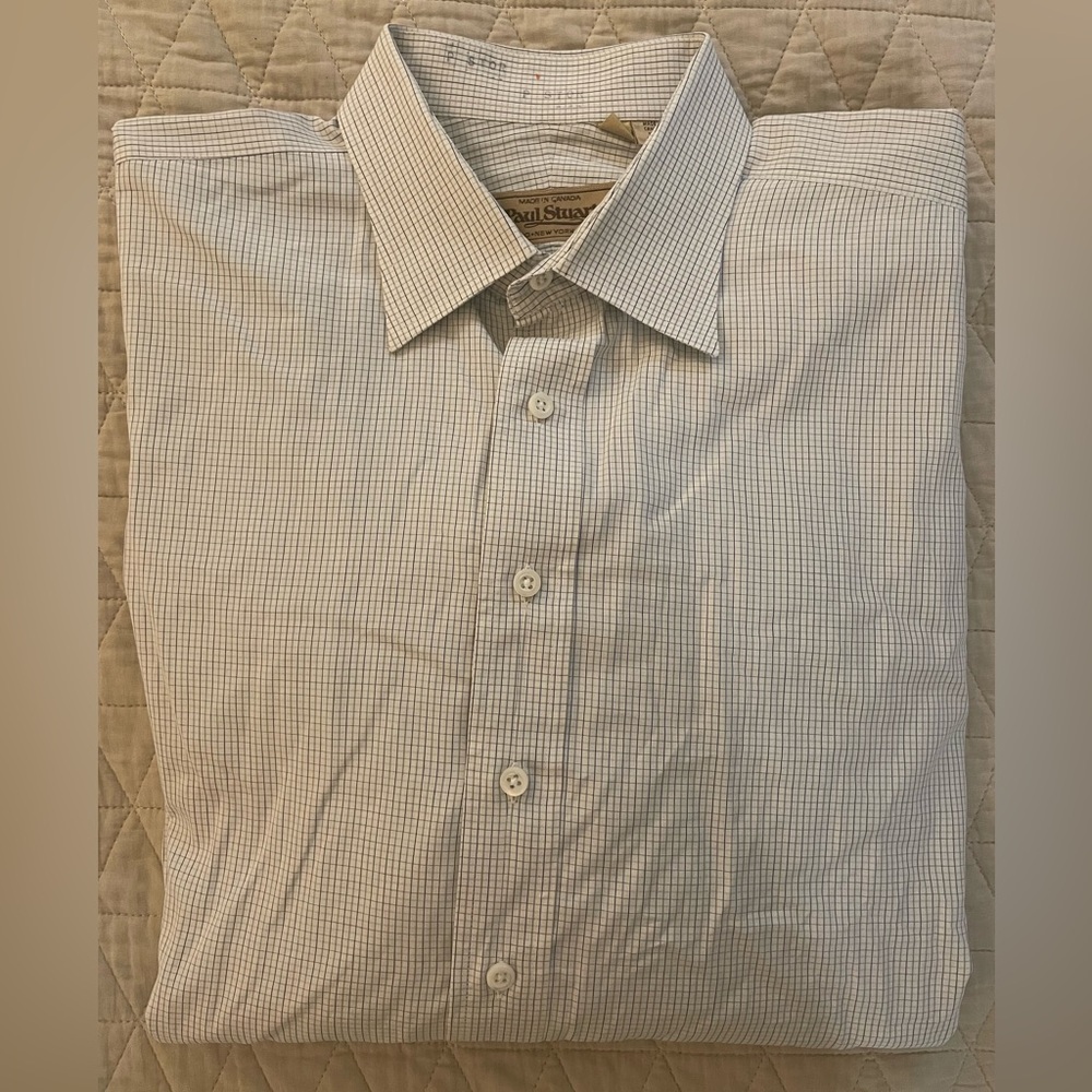 Paul‎ Stuart Olive & Gray Mini Check Print French Cuff Dress Shirt 17 1/2-34